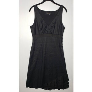 Vintage Y2K BCBG Black Linen Cotton Asymmetric Ruffle Empire Waist Tank Dress 10